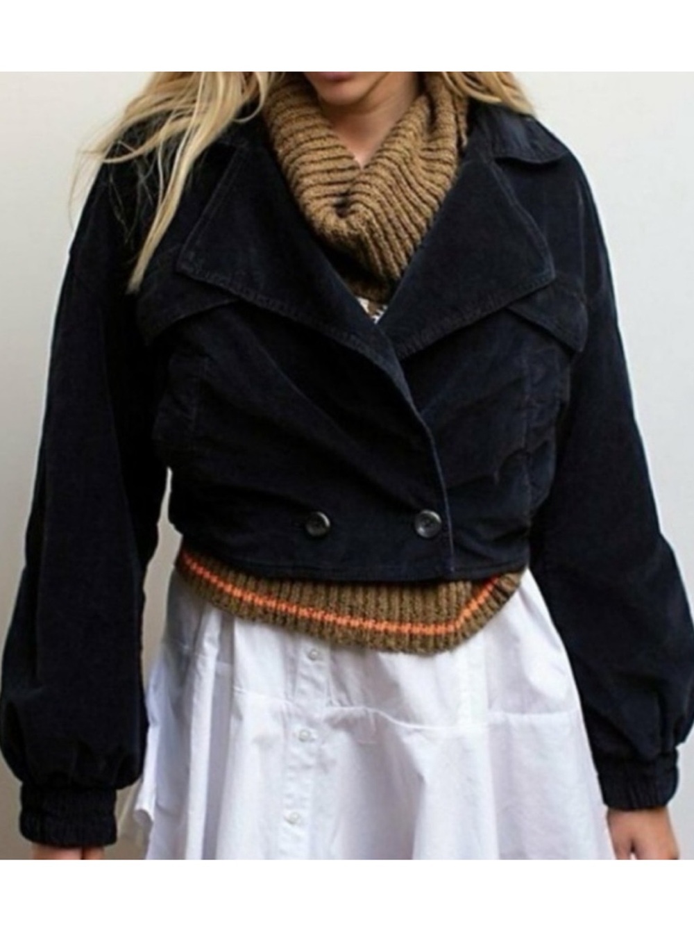 We The Free Cropped Black Corduroy Jacket - Classic Double-Breasted GUC 1400